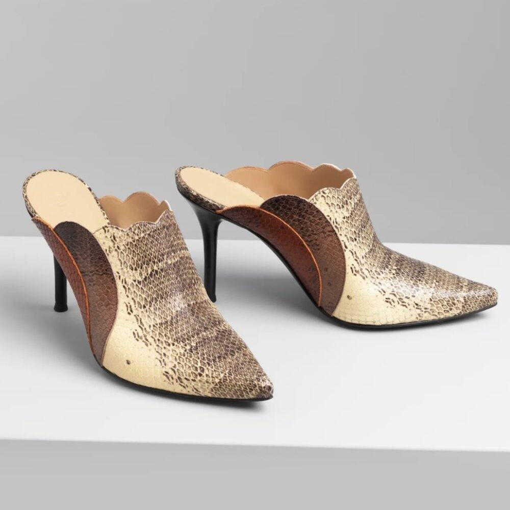 Chloe Runway Lauren Mules Python Snakeskin Backless Heels Brown Tan EU 37 $795